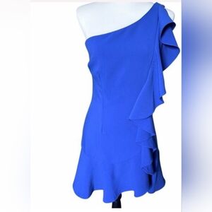 DO+BE One-Shoulder Ruffle Mini Dress in Royal Blue Size S